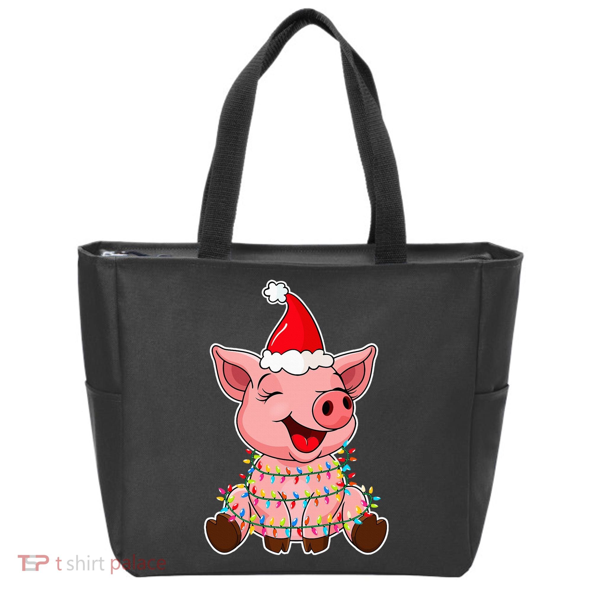 Festive Holiday Pig with Santa Hat Hilarious Gift Tote Bag
