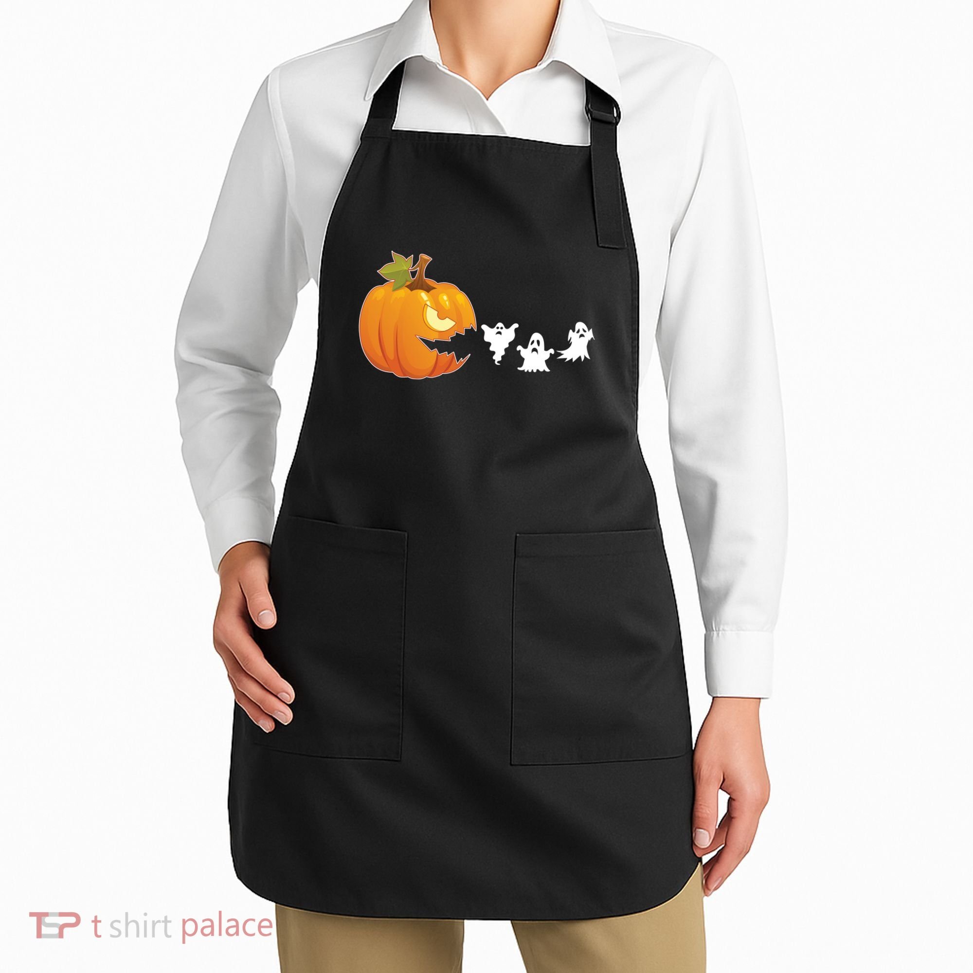 Funny Halloween Pac Man Pumpkin Ghost Apron