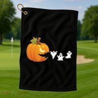 Funny Halloween Pac Man Pumpkin Ghost Golf Towel thumb 1