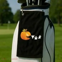 Funny Halloween Pac Man Pumpkin Ghost Golf Towel thumb 2