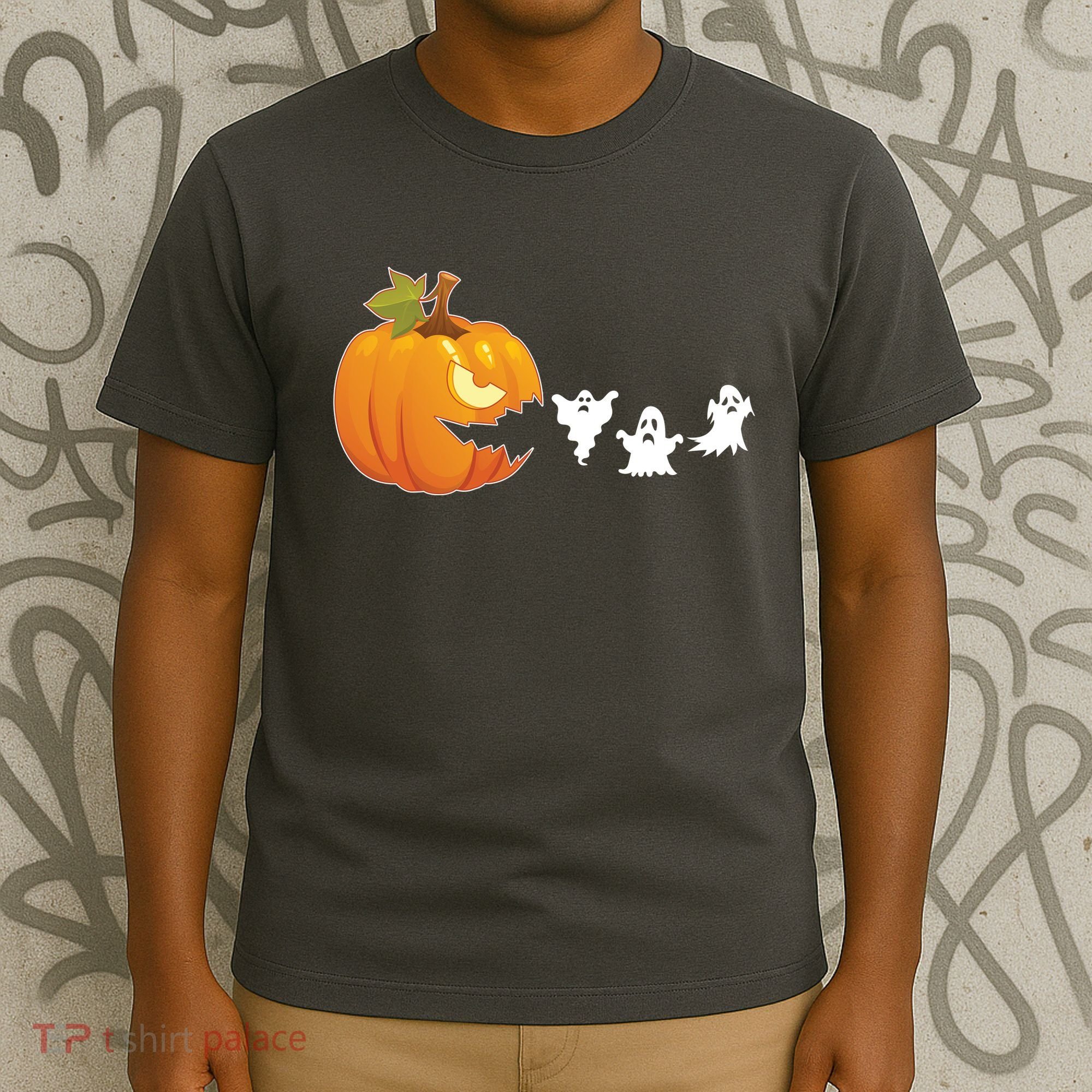 Funny Halloween Pac Man Pumpkin Ghost T-Shirt