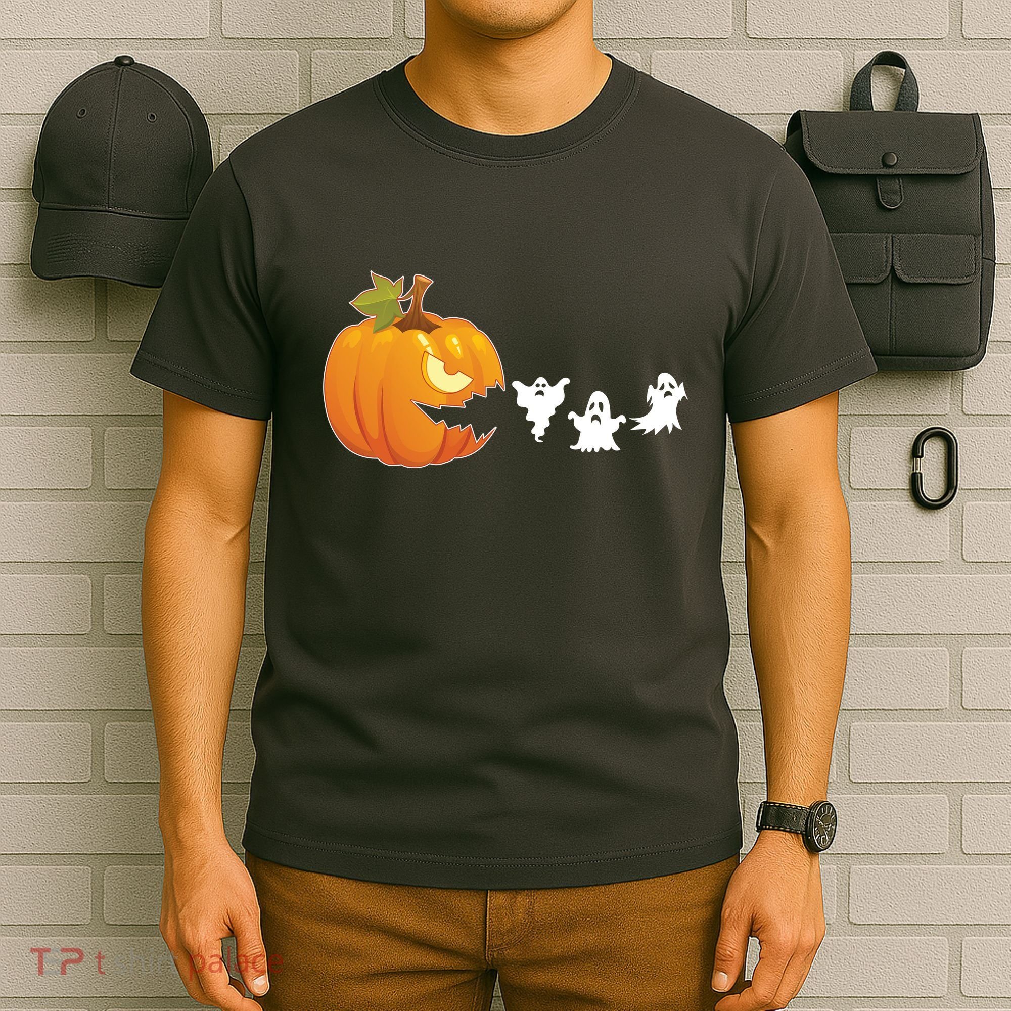 Funny Halloween Pac Man Pumpkin Ghost T-Shirt