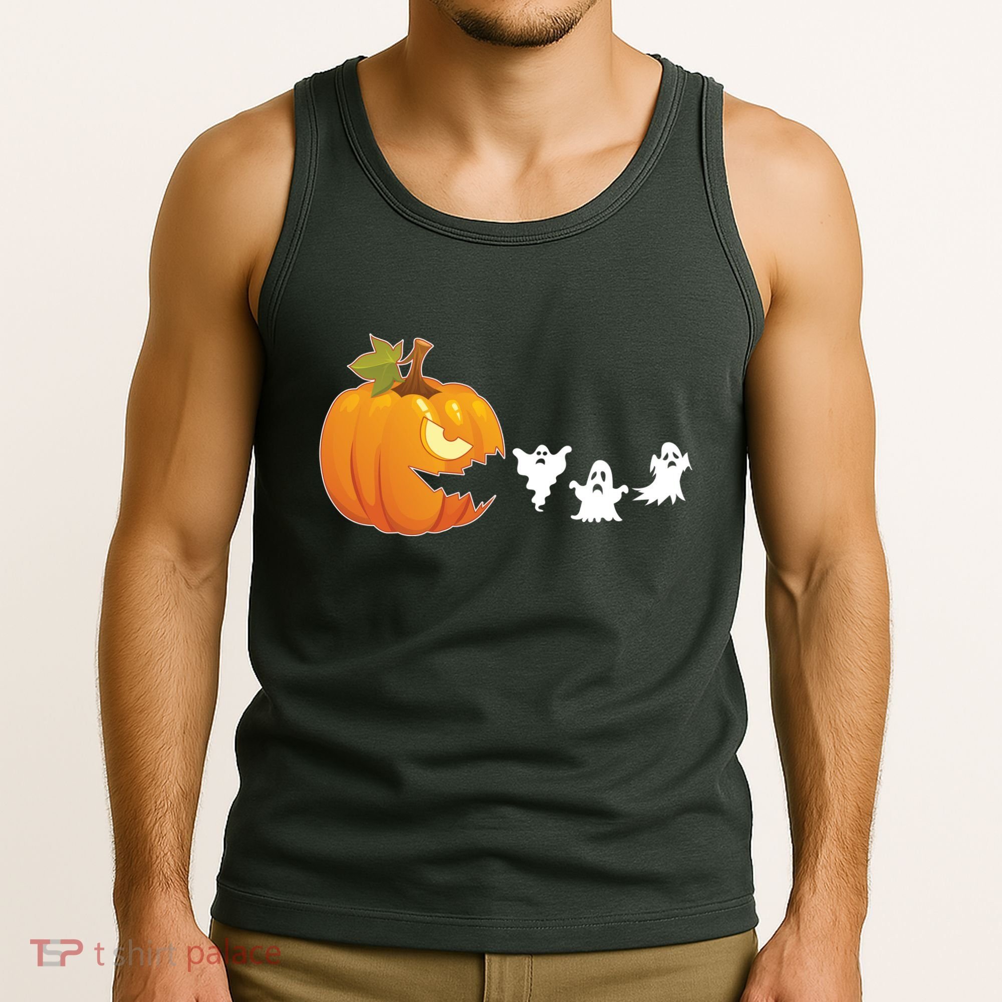 Funny Halloween Pac Man Pumpkin Ghost Tank Top