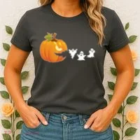 Funny Halloween Pac Man Pumpkin Ghost Women's T-Shirt thumb 2