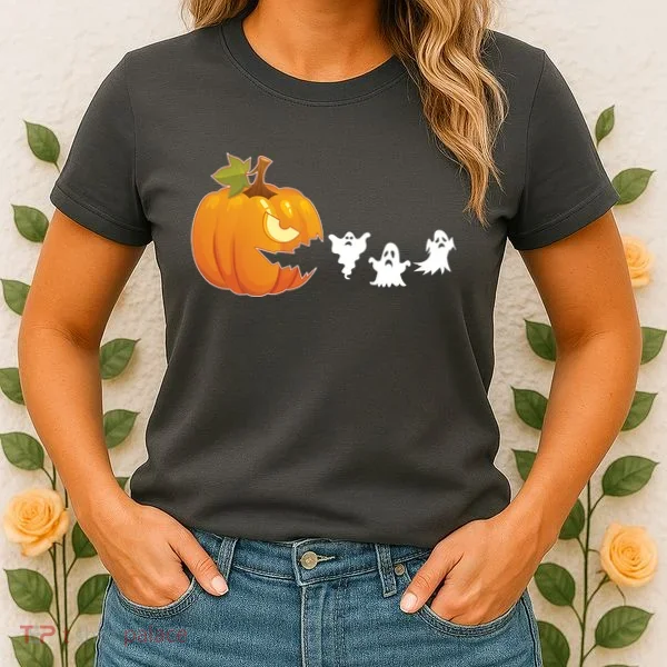 Funny Halloween Pac Man Pumpkin Ghost Women's T-Shirt