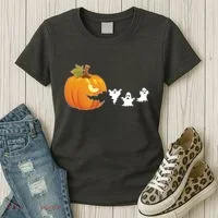 Funny Halloween Pac Man Pumpkin Ghost Women's T-Shirt thumb 3
