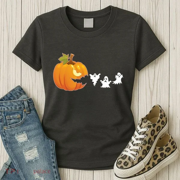 Funny Halloween Pac Man Pumpkin Ghost Women's T-Shirt