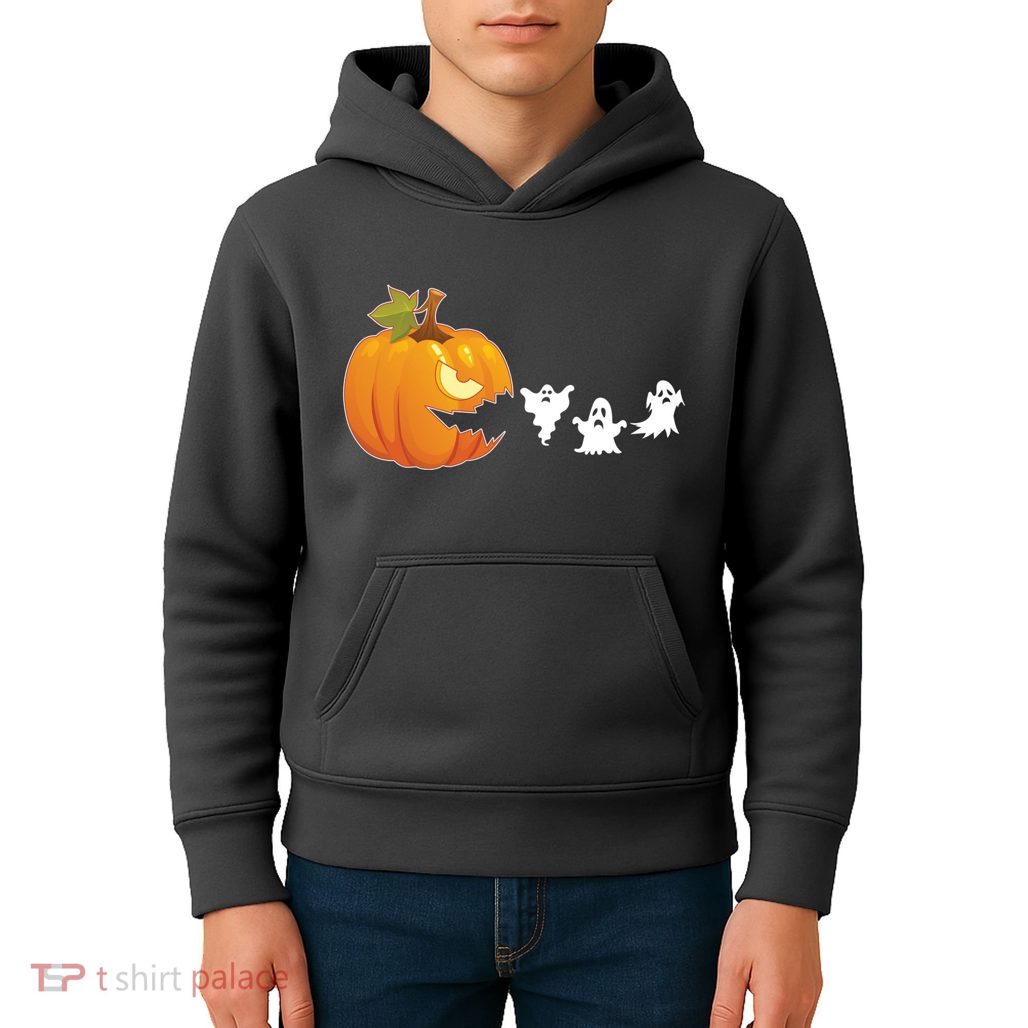 Funny Halloween Pac Man Pumpkin Ghost Kids Hoodie