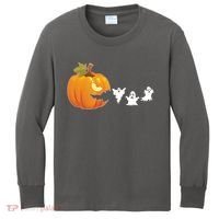 Funny Halloween Pac Man Pumpkin Ghost Kids Long Sleeve Shirt thumb 0