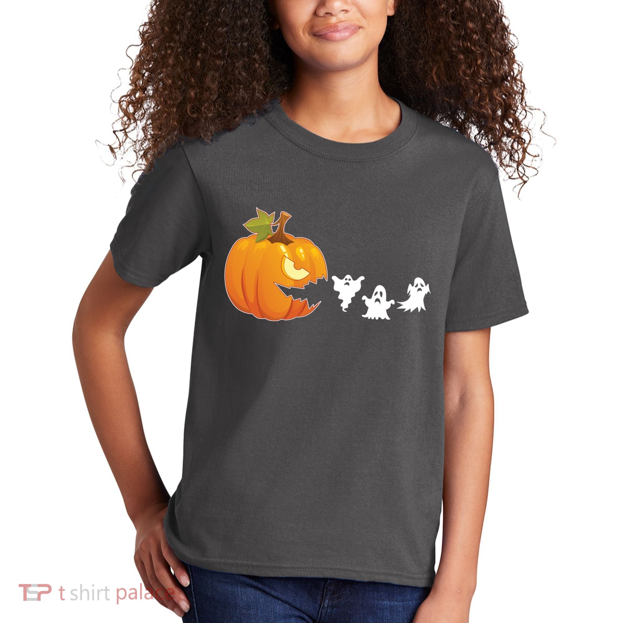 Funny Halloween Pac Man Pumpkin Ghost Kids T-Shirt