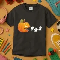 Funny Halloween Pac Man Pumpkin Ghost Kids T-Shirt thumb 3