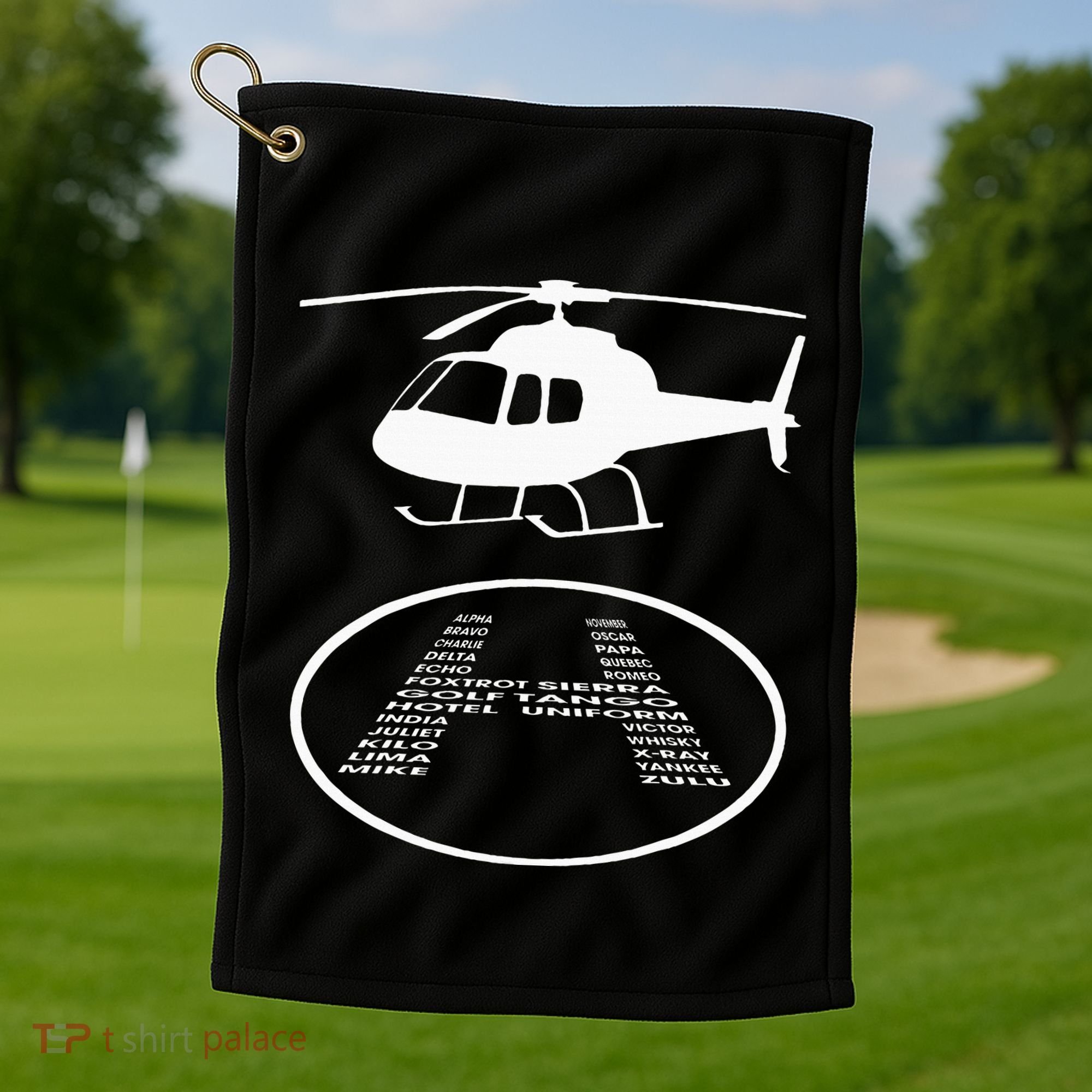 Funny Helicopter Phonetic Alphabet Pilot Aviation Pun Outfit Golf Towel