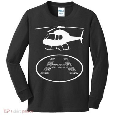 Funny Helicopter Phonetic Alphabet Pilot Aviation Pun Outfit Kids Long Sleeve Shirt