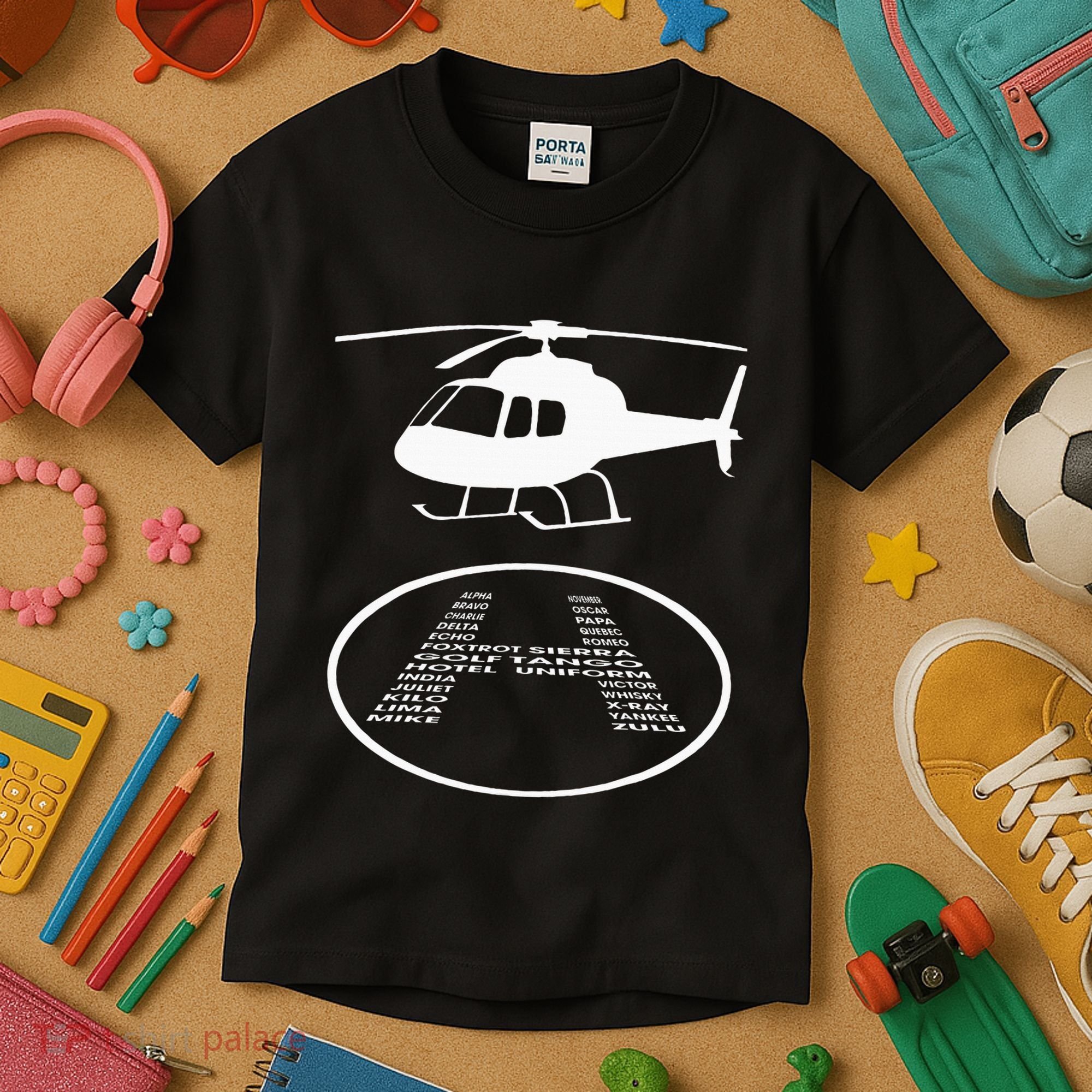 Funny Helicopter Phonetic Alphabet Pilot Aviation Pun Outfit Kids T-Shirt