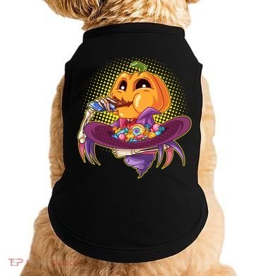 Funny Halloween Pumpkin Head Eating Candy Doggie Tank