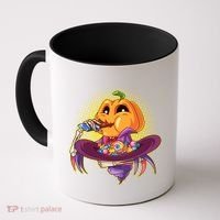 Funny Halloween Pumpkin Head Eating Candy Coffee Mug thumb 0