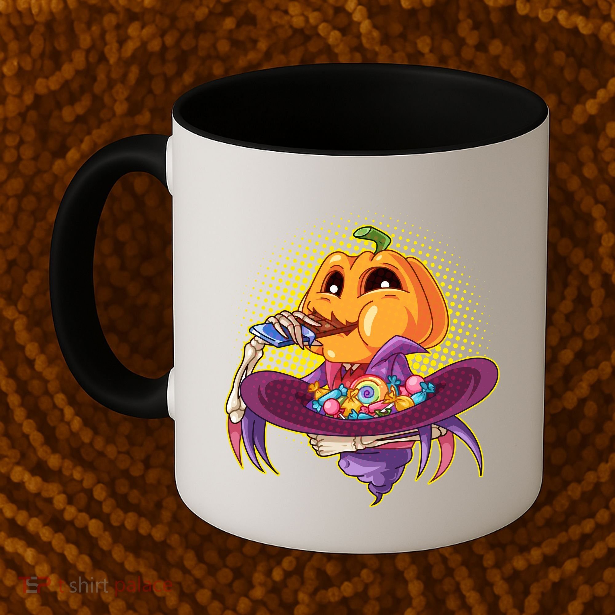 Funny Halloween Pumpkin Head Eating Candy Coffee Mug