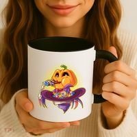 Funny Halloween Pumpkin Head Eating Candy Coffee Mug thumb 3