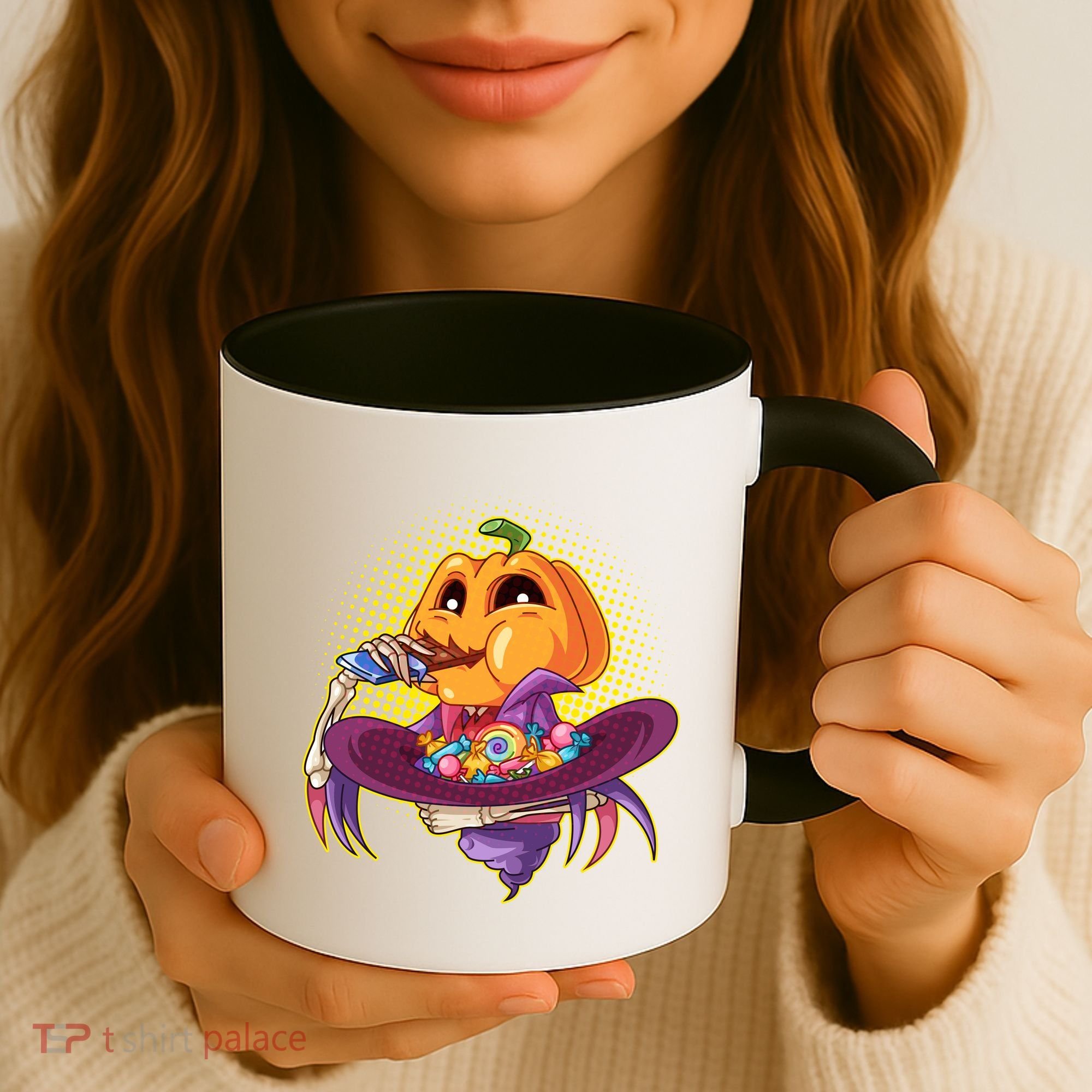 Funny Halloween Pumpkin Head Eating Candy Coffee Mug