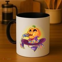 Funny Halloween Pumpkin Head Eating Candy Coffee Mug thumb 4