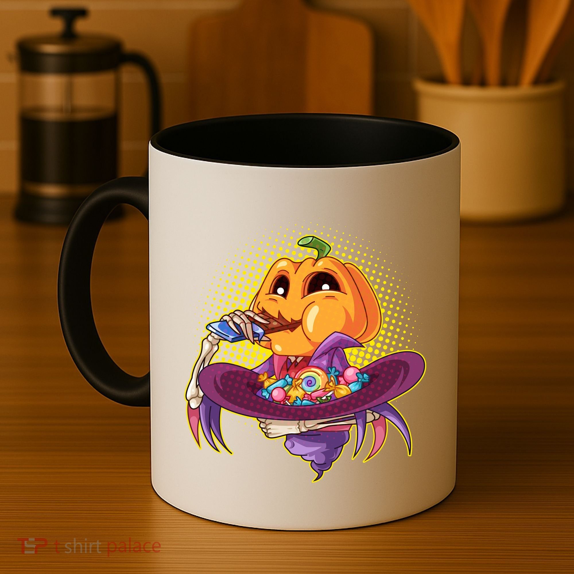 Funny Halloween Pumpkin Head Eating Candy Coffee Mug