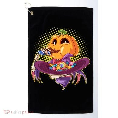 Funny Halloween Pumpkin Head Eating Candy Golf Towel