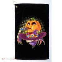 Funny Halloween Pumpkin Head Eating Candy Golf Towel thumb 0