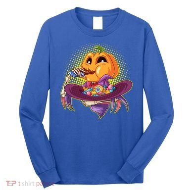 Funny Halloween Pumpkin Head Eating Candy Long Sleeve Shirt