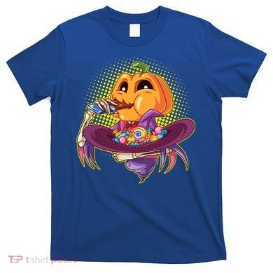 Funny Halloween Pumpkin Head Eating Candy T-Shirt