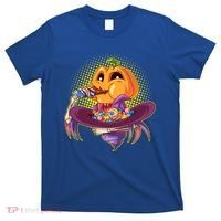 Funny Halloween Pumpkin Head Eating Candy T-Shirt thumb 0