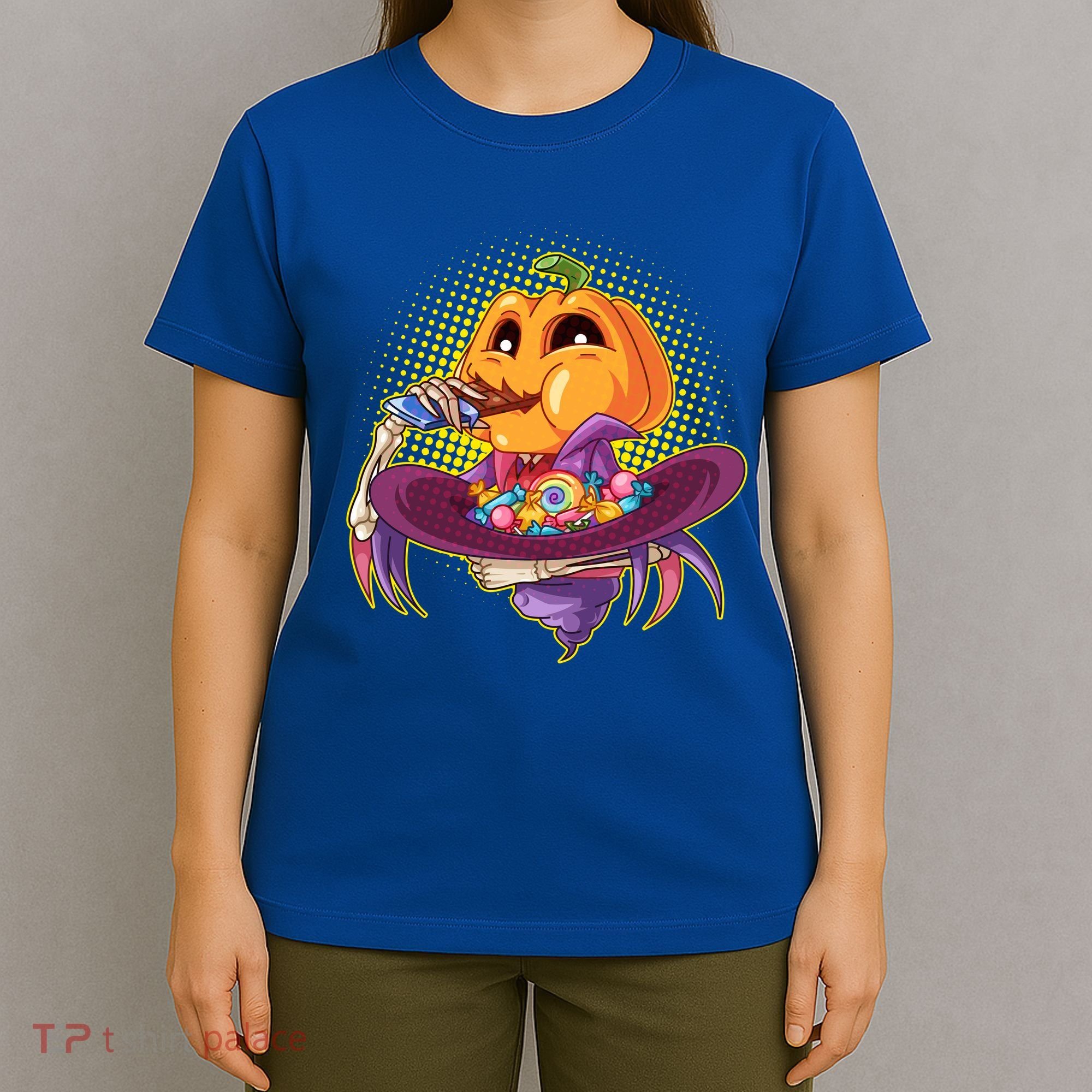 Funny Halloween Pumpkin Head Eating Candy T-Shirt