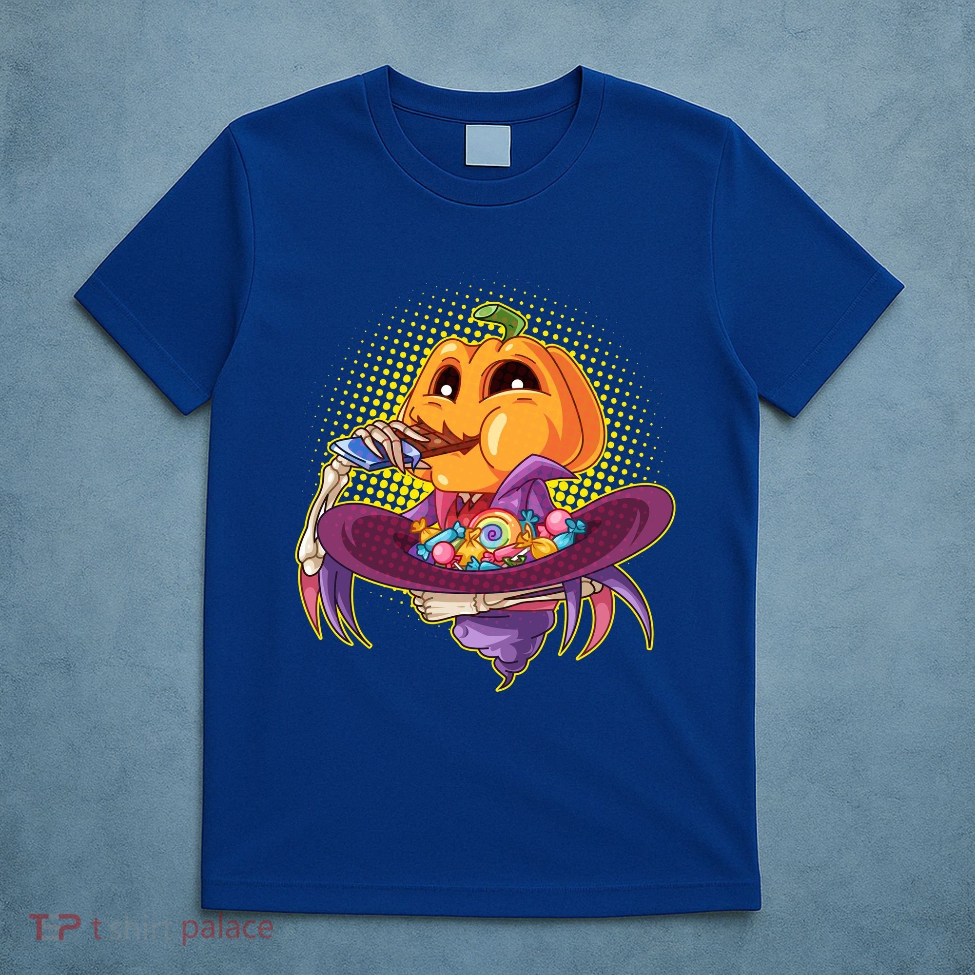 Funny Halloween Pumpkin Head Eating Candy T-Shirt