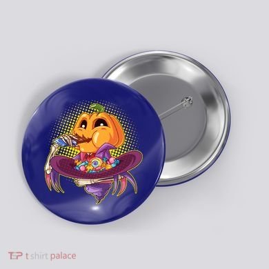Funny Halloween Pumpkin Head Eating Candy Button