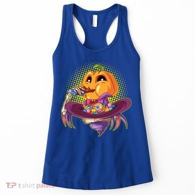 Funny Halloween Pumpkin Head Eating Candy Women's Tank Top