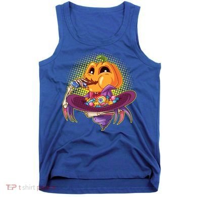 Funny Halloween Pumpkin Head Eating Candy Tank Top