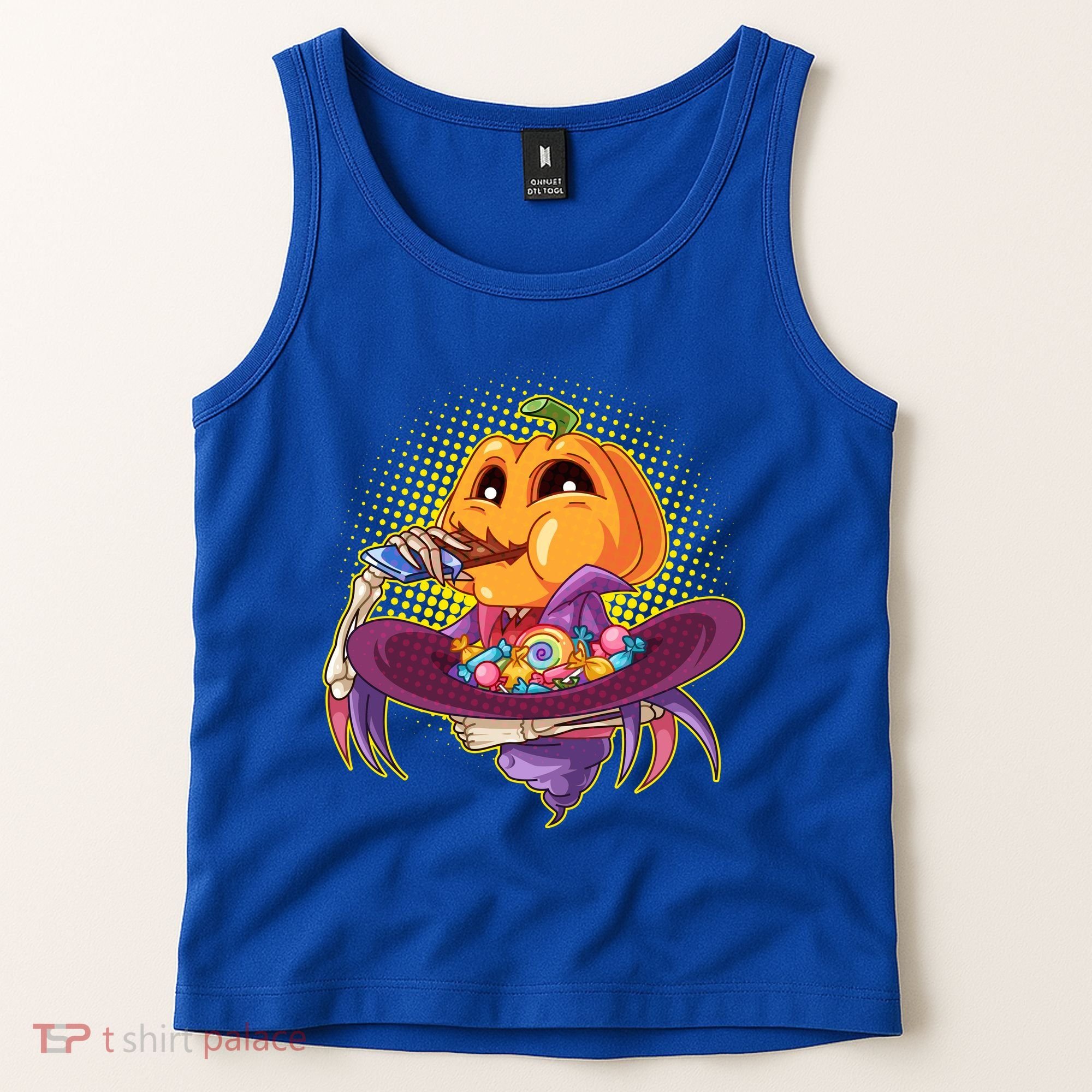 Funny Halloween Pumpkin Head Eating Candy Tank Top
