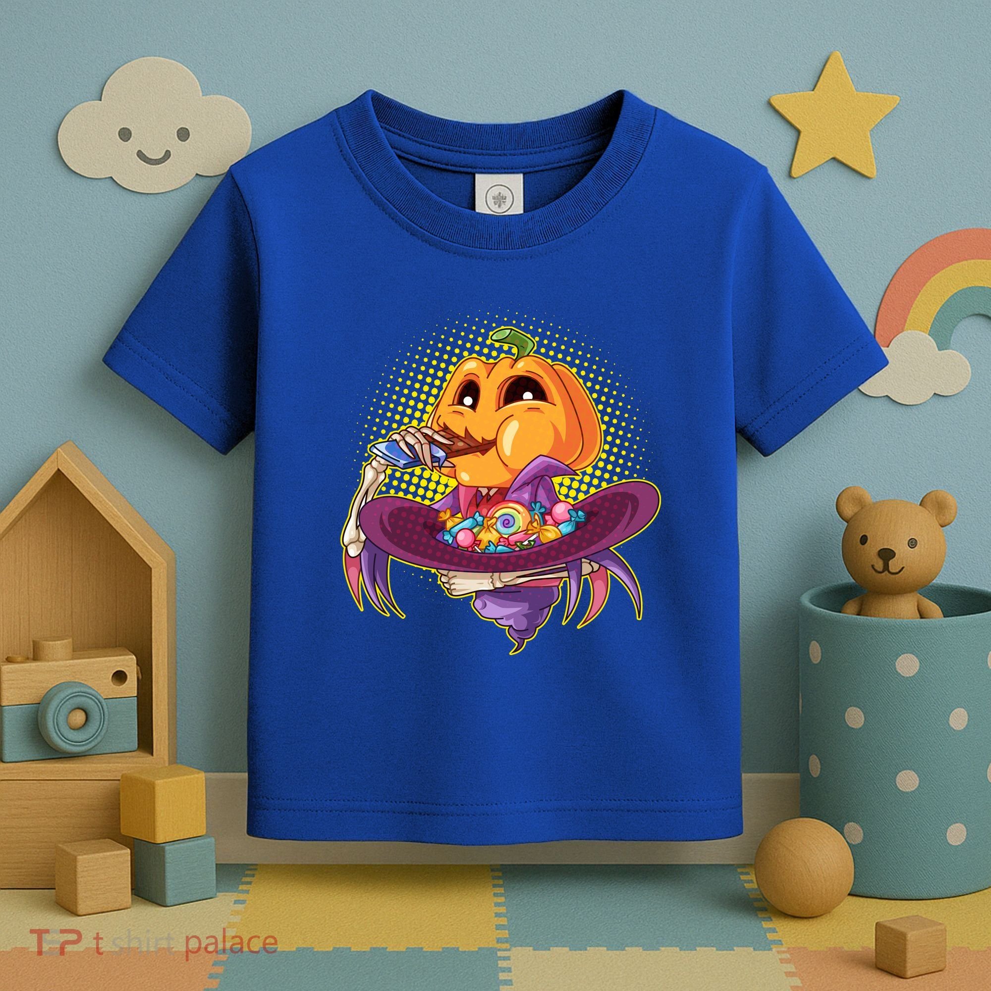 Funny Halloween Pumpkin Head Eating Candy Toddler T-Shirt