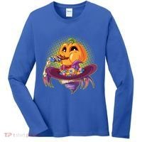 Funny Halloween Pumpkin Head Eating Candy Women's Long Sleeve Shirt thumb 0