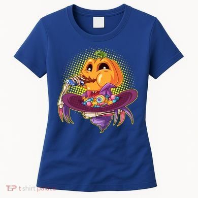 Funny Halloween Pumpkin Head Eating Candy Women's T-Shirt
