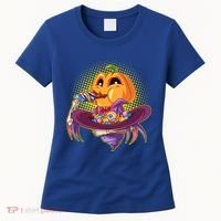 Funny Halloween Pumpkin Head Eating Candy Women's T-Shirt thumb 0
