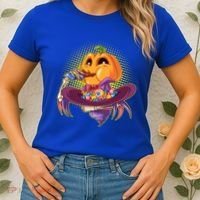 Funny Halloween Pumpkin Head Eating Candy Women's T-Shirt thumb 2