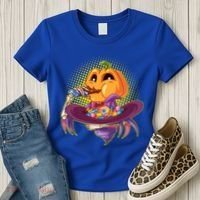 Funny Halloween Pumpkin Head Eating Candy Women's T-Shirt thumb 3