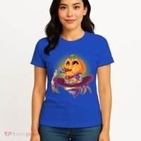 Funny Halloween Pumpkin Head Eating Candy Women's T-Shirt thumb 4