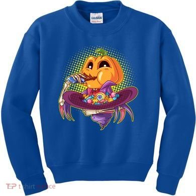 Funny Halloween Pumpkin Head Eating Candy Kids Sweatshirt