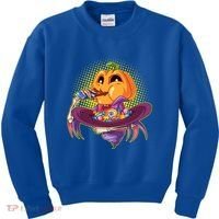 Funny Halloween Pumpkin Head Eating Candy Kids Sweatshirt thumb 0