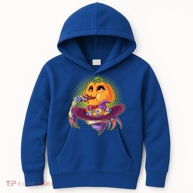 Funny Halloween Pumpkin Head Eating Candy Kids Hoodie