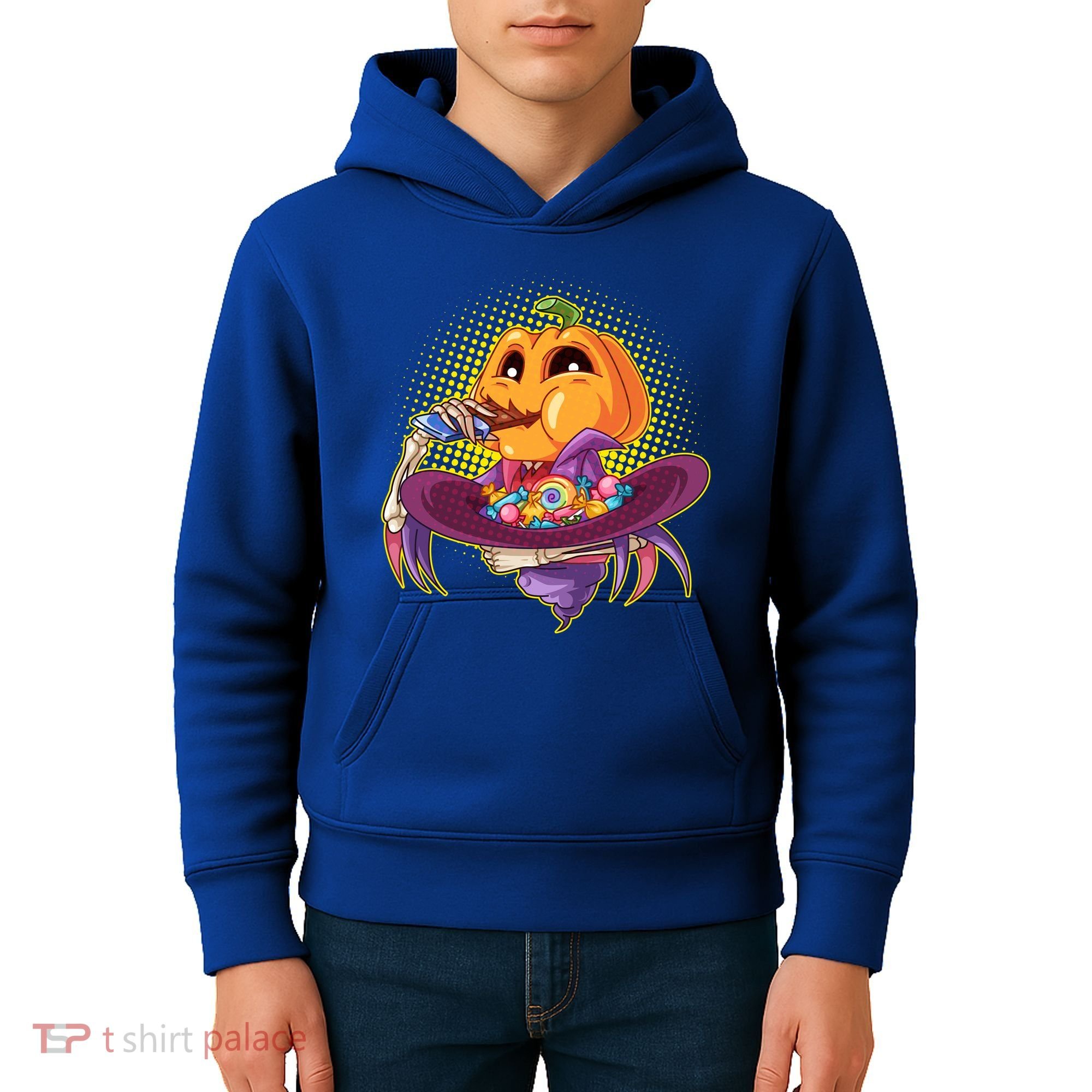 Funny Halloween Pumpkin Head Eating Candy Kids Hoodie