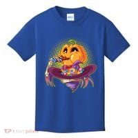 Funny Halloween Pumpkin Head Eating Candy Kids T-Shirt thumb 0