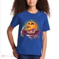 Funny Halloween Pumpkin Head Eating Candy Kids T-Shirt thumb 2