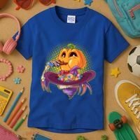 Funny Halloween Pumpkin Head Eating Candy Kids T-Shirt thumb 3